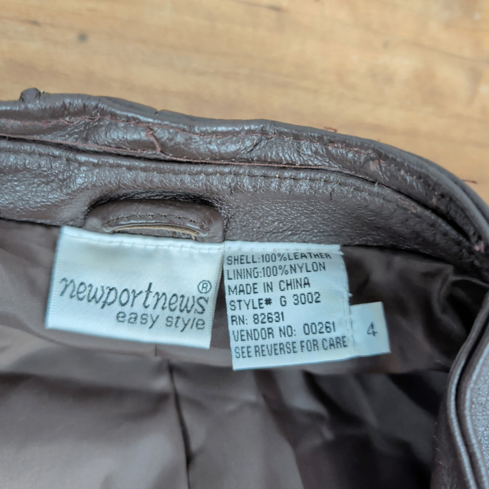 Vintage Ladies' Scrunch Waist Brown Leather Jacket 4 - Picture 2 of 8